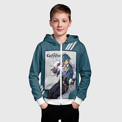 Толстовка на молнии детская Кэйа - Genshin Impact, цвет: 3D-белый — фото 2