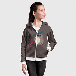 Толстовка на молнии детская Мопсы на остановке в стиле Тоторо, цвет: 3D-белый — фото 2