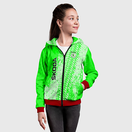 Детская толстовка на молнии SKODA / 3D-Красный – фото 4
