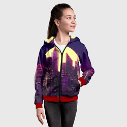 Толстовка на молнии детская Неоновый город, цвет: 3D-красный — фото 2