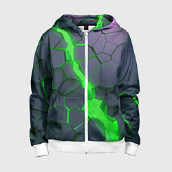 Толстовка на молнии детская ЗЕЛЕНЫЙ РАЗЛОМ 3Д РАЗЛОМ, цвет: 3D-белый