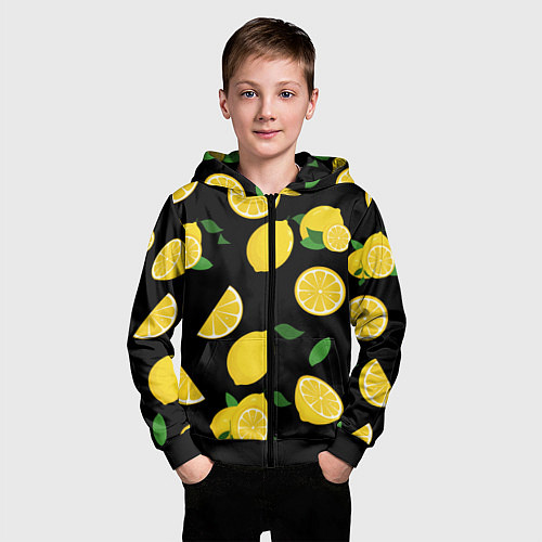 Детская толстовка на молнии Лимоны на чёрном / 3D-Черный – фото 3