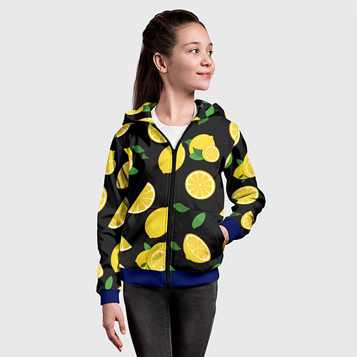 Детская толстовка на молнии Лимоны на чёрном / 3D-Синий – фото 4