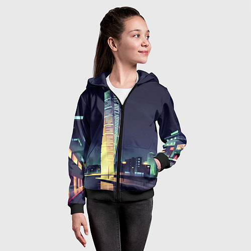 Детская толстовка на молнии Ночной Город / 3D-Черный – фото 4