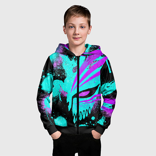 Детская толстовка на молнии БЛИЧ МАСКА ПУСТОГО НЕОН / 3D-Черный – фото 3