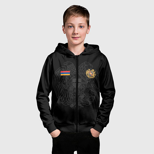 Детская толстовка на молнии ФОРМА АРМЕНИИ ФЛАГ ГЕРБ / 3D-Черный – фото 3