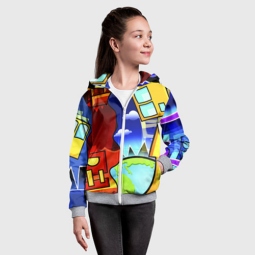Детская толстовка на молнии Geometry Dash / 3D-Меланж – фото 4