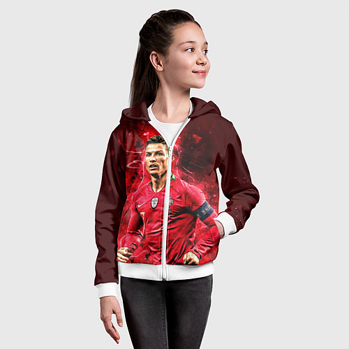 Детская толстовка на молнии Криштиану Роналду Португалия / 3D-Белый – фото 4