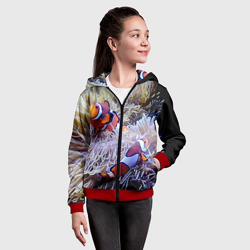 Детская толстовка на молнии Клоуны в актинии / 3D-Красный – фото 4