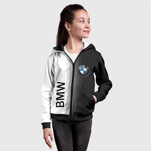 Детская толстовка на молнии Black and White BMW / 3D-Черный – фото 4