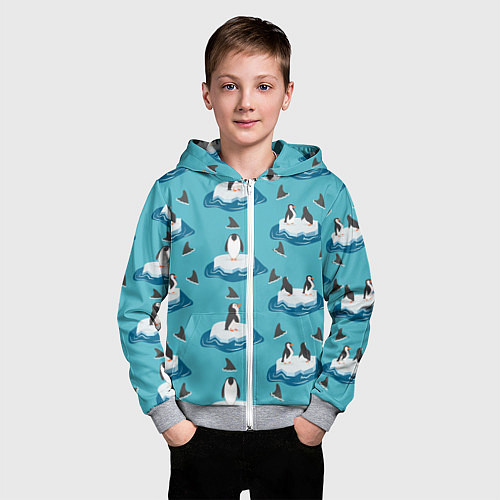 Детская толстовка на молнии Пингвины / 3D-Меланж – фото 3