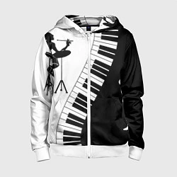 Толстовка на молнии детская Черно Белое пианино, цвет: 3D-белый