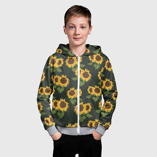 Детская толстовка на молнии Подсолнухи / 3D-Меланж – фото 3