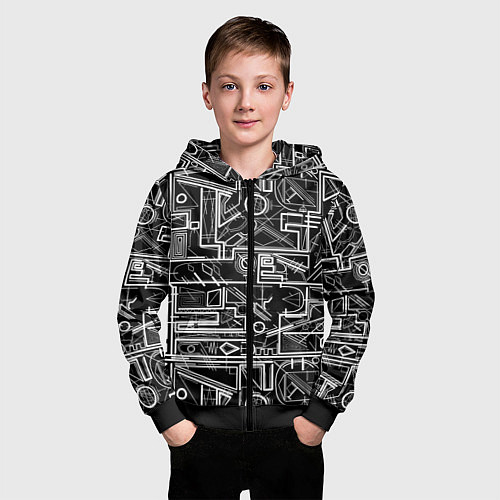 Детская толстовка на молнии Белые абстрактные линии / 3D-Черный – фото 3