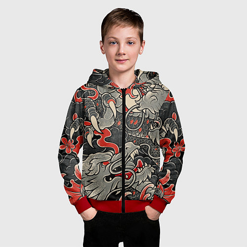 Детская толстовка на молнии Китайский Дракон, China Dragon / 3D-Красный – фото 3