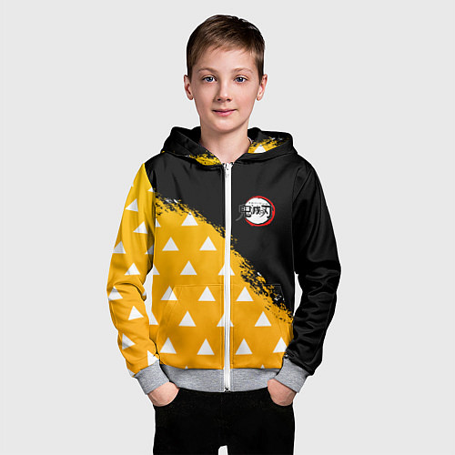 Детская толстовка на молнии КОСТЮМ ЗЕНИЦУ ZENITSU KNY / 3D-Меланж – фото 3