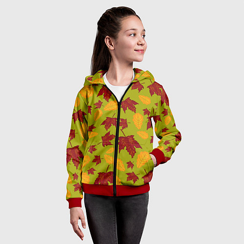 Детская толстовка на молнии Осенние листья клён и дуб / 3D-Красный – фото 4