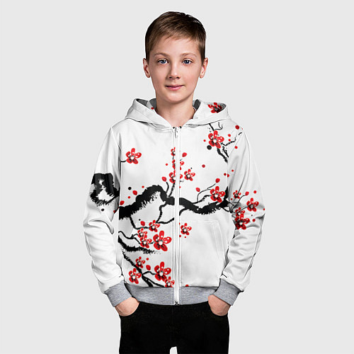 Детская толстовка на молнии САКУРА ЦВЕТЁТ И БЛАГАУХАЕТ / 3D-Меланж – фото 3