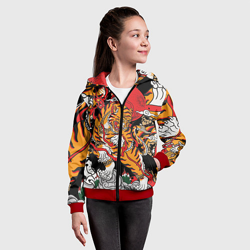 Детская толстовка на молнии Самурайский тигр / 3D-Красный – фото 4