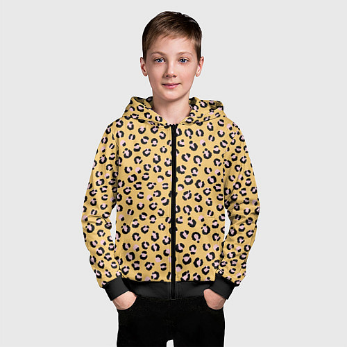 Детская толстовка на молнии Желтый леопардовый принт / 3D-Черный – фото 3