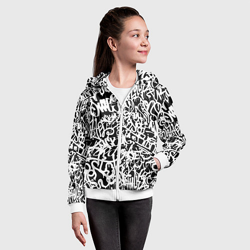 Детская толстовка на молнии Graffiti white on black / 3D-Белый – фото 4