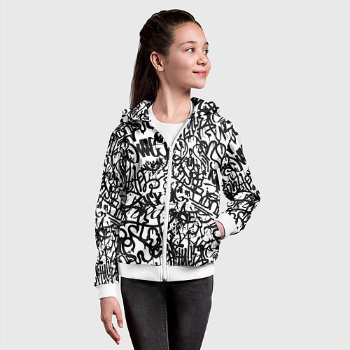 Детская толстовка на молнии Graffiti black on white / 3D-Белый – фото 4