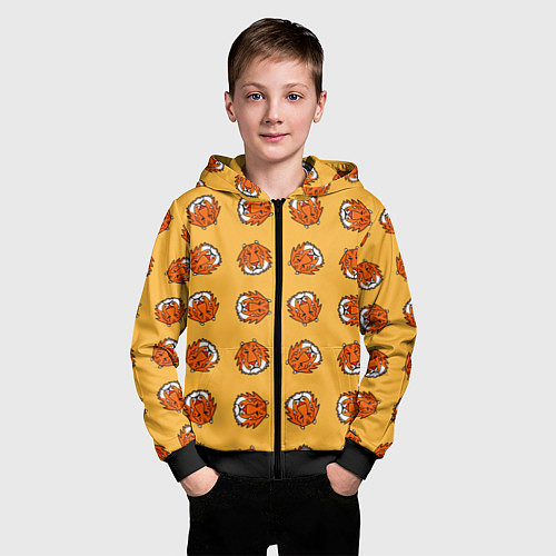 Детская толстовка на молнии Тигры паттерн / 3D-Черный – фото 3