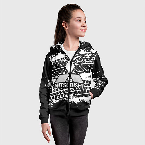 Детская толстовка на молнии MITSUBISHI СЛЕДЫ ШИН / 3D-Черный – фото 4