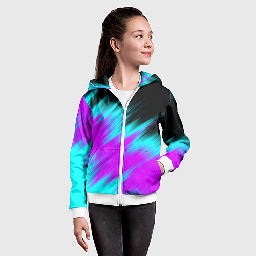 Детская толстовка на молнии НЕОНОВЫЕ ПОЛОСЫ И НИЧЕГО ЛИШНЕГО NEON STRIPES / 3D-Белый – фото 4