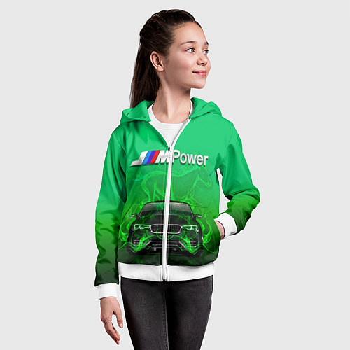 Детская толстовка на молнии BMW GREEN STYLE / 3D-Белый – фото 4