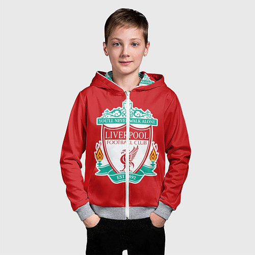 Детская толстовка на молнии F C LIVERPOOL / 3D-Меланж – фото 3