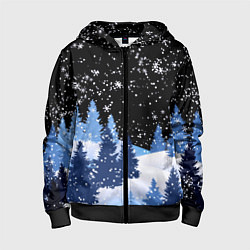 Толстовка на молнии детская Снежная ночь в зимнем лесу, цвет: 3D-черный