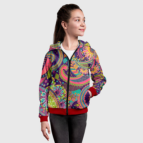 Детская толстовка на молнии Яркий красочный узор / 3D-Красный – фото 4