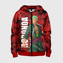 Толстовка на молнии детская Ророноа Зоро, One Piece, цвет: 3D-красный