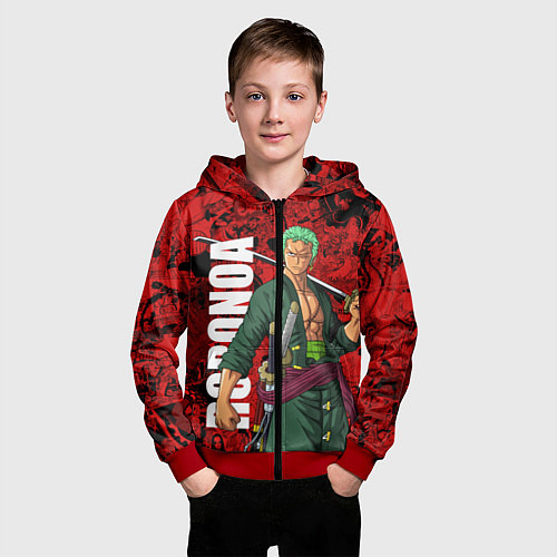 Детская толстовка на молнии Ророноа Зоро, One Piece / 3D-Красный – фото 3
