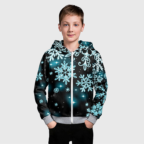 Детская толстовка на молнии Космические снежинки / 3D-Меланж – фото 3