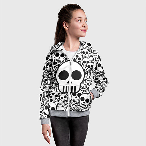Детская толстовка на молнии Черепа чб / 3D-Меланж – фото 4