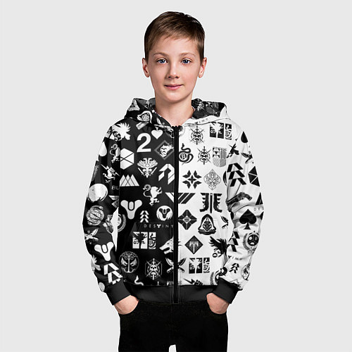 Детская толстовка на молнии DESTINY LOGOBOMBING ЧЁРНО БЕЛОЕ / 3D-Черный – фото 3