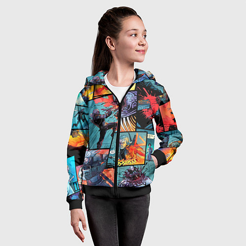 Детская толстовка на молнии Ведьмак The Witcher комикс / 3D-Черный – фото 4