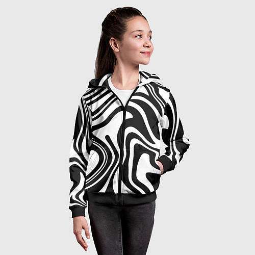 Детская толстовка на молнии Черно-белые полосы Black and white stripes / 3D-Черный – фото 4