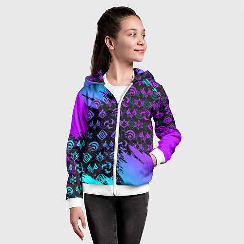 Детская толстовка на молнии GENSHIN NEON PATTERN SYMBOL НЕОН ЭМБЛЕМЫ / 3D-Белый – фото 4