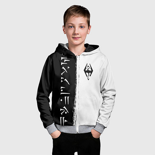 Детская толстовка на молнии THE ELDER SCROLLS SKYRIM FUS RO DAH ЧЁРНО БЕЛЫЙ / 3D-Меланж – фото 3