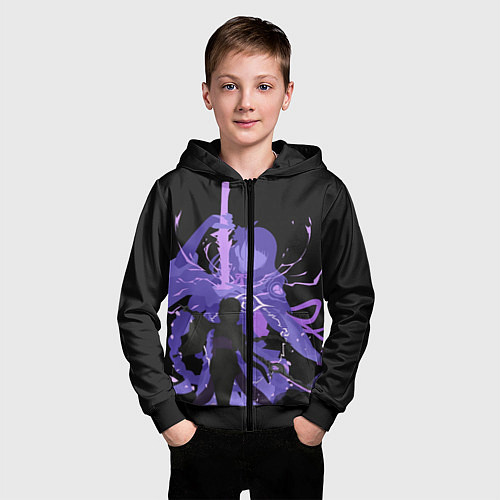 Детская толстовка на молнии Genshin Impact Raiden / 3D-Черный – фото 3