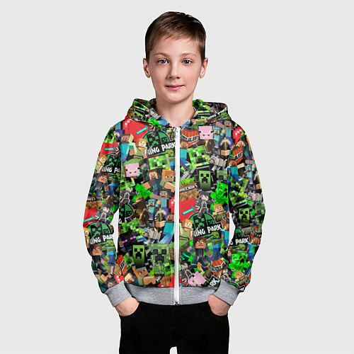 Детская толстовка на молнии МАЙНКРАФТ ВСЕ ГЕРОИ И ПРЕДМЕТЫ / 3D-Меланж – фото 3