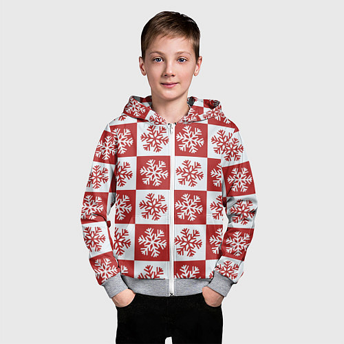 Детская толстовка на молнии Шахматные Снежинки / 3D-Меланж – фото 3