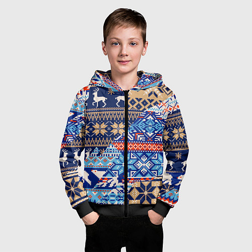 Детская толстовка на молнии НОВОГОДНИЙ УЗОР ОЛЕНИ И МЕДВЕДИ НОВЫЙ ГОД 2022 / 3D-Черный – фото 3