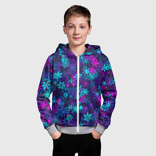 Детская толстовка на молнии Неоновые снежинки / 3D-Меланж – фото 3