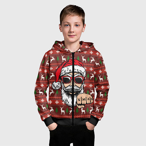 Детская толстовка на молнии Bad Santa Плохой Санта / 3D-Черный – фото 3