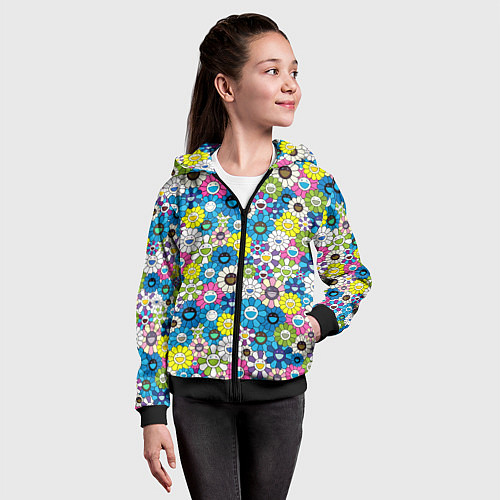 Детская толстовка на молнии Takashi Murakami Улыбающиеся цветы / 3D-Черный – фото 4