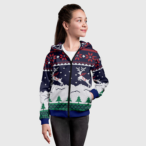 Детская толстовка на молнии СВИТЕР С ОЛЕНЯМИ DEER SWEATER / 3D-Синий – фото 4